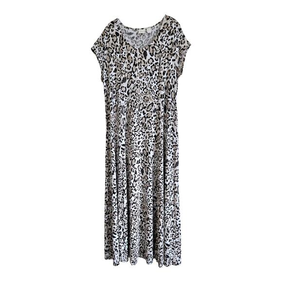 CHICO'S 3 Women XL Maxi Dress Leopard Leopard Front Slits Cap Sleeve Jersey Knit - Picture 1 of 7